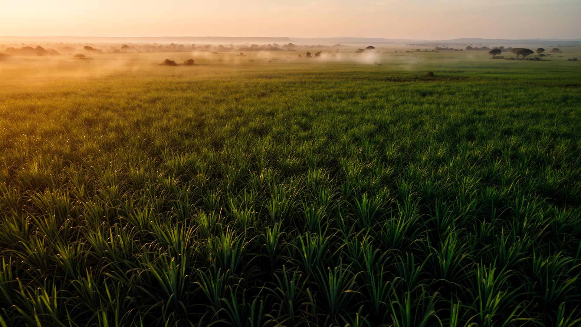 Sugarcane field at golden hour in East Africa